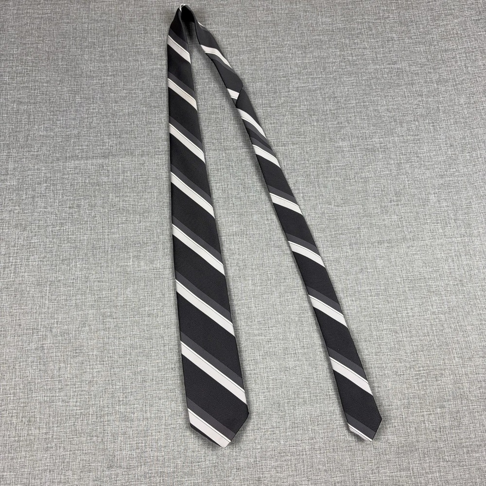 Vintage Givenchy Paris Tie Mens One Size Gray Striped Designer Skinny Woven - Picture 6 of 7